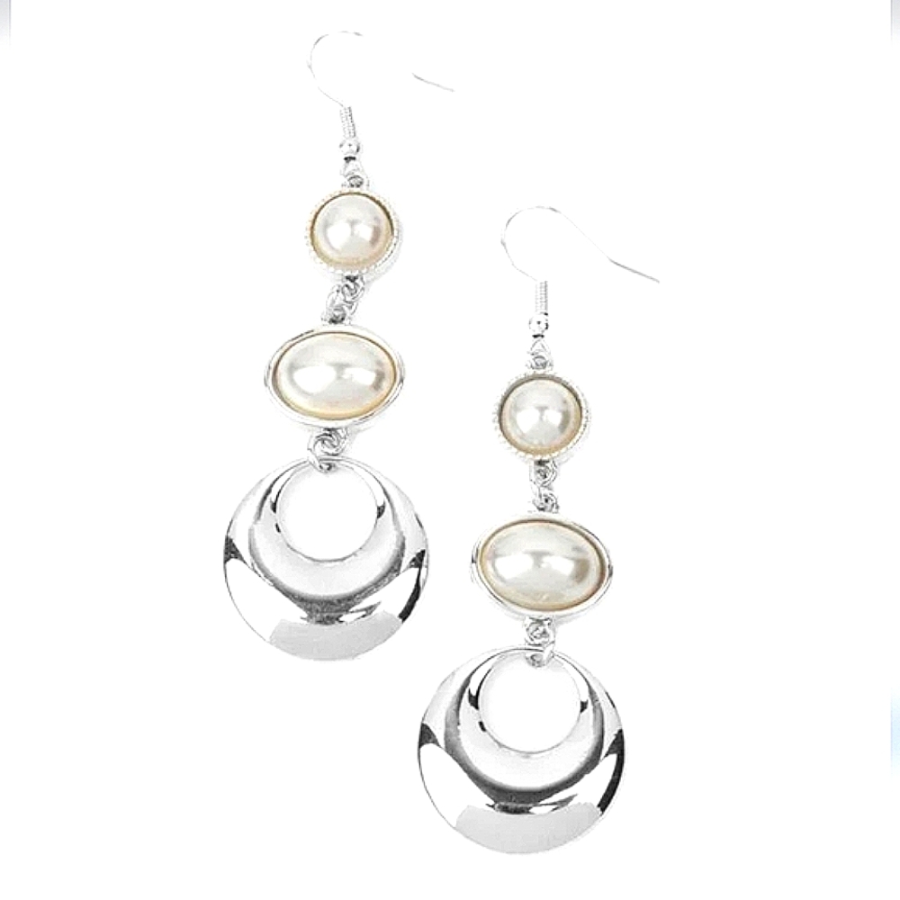 Paparazzi "Bubbling to the Surface" Elegant Pearl Drop Earrings Silver Tone